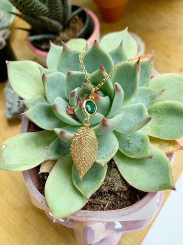 Emerald on sale leaf necklace